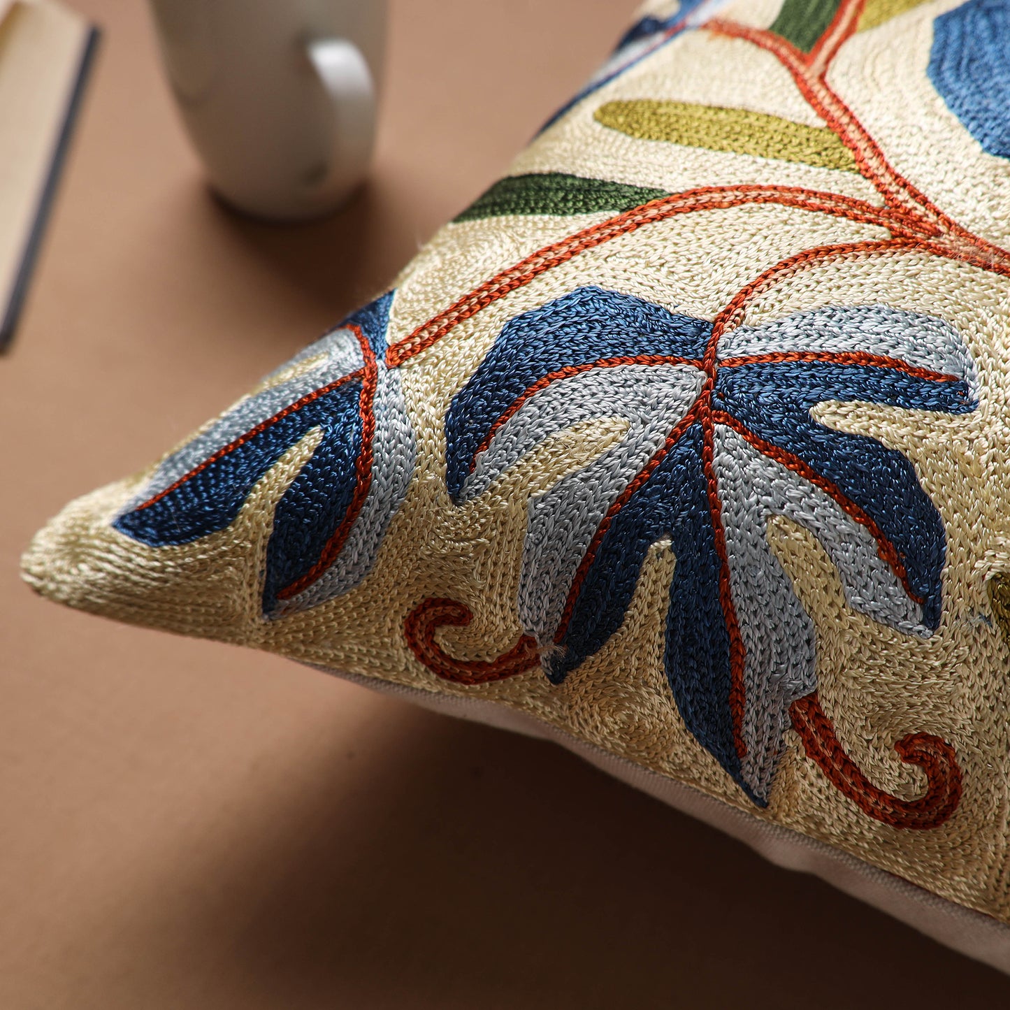 Kashmiri Crewel Hand Embroidery Cushion Cover (16 x 16 in) 05