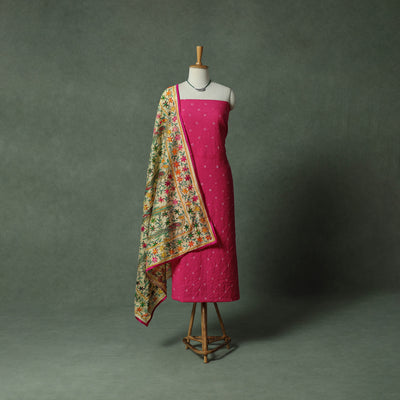 Kutch Bandhani Tie-Dye Pure Mul Cotton 2pc Unstitched Dress Material Kurta Set with Jewellery 25