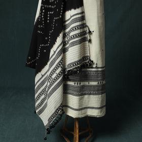 White - Kutch Bhujodi Handloom Kala Cotton Mirror Work 3pc Unstitched Dress Material Suit Set 02