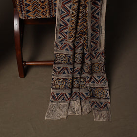 Beige - Natural Dyed Pedana Kalamkari Hand Block Print Cotton 3pc Unstitched Dress Material Suit Set 15