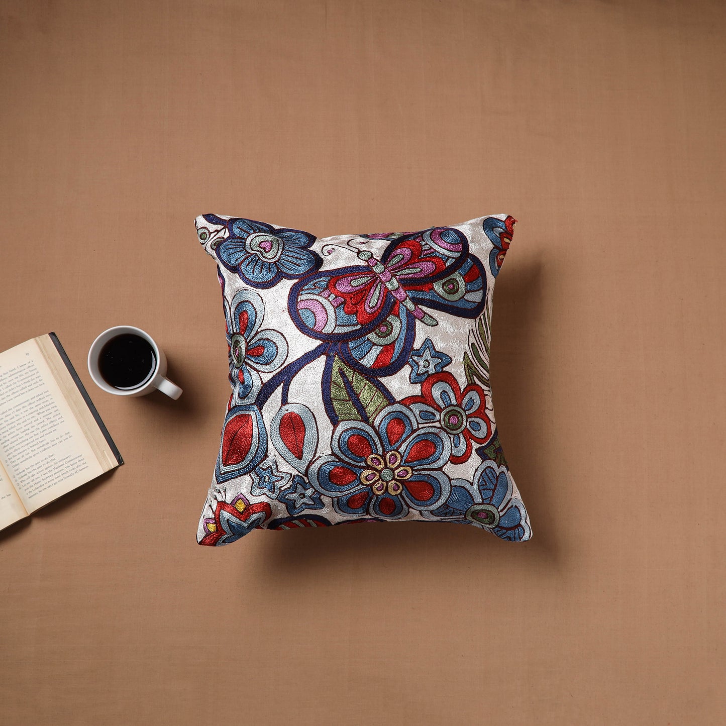 Kashmiri Crewel Hand Embroidery Cushion Cover (16 x 16 in) 08