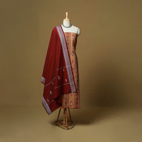 Beige - Sambalpuri Ikat Handloom Cotton 3pc Unstitched Dress Material 01