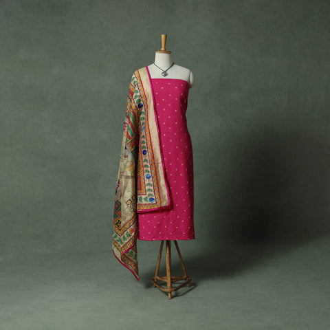 Kutch Bandhani Tie-Dye Pure Mul Cotton 2pc Unstitched Dress Material Kurta Set with Jewellery 26