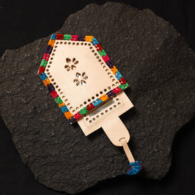 Beige - handcrafted kutch cutwork leather hand mirror