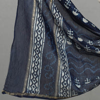 Blue - 3pc Chanderi Silk Indigo Bagru Print Dress Material 03