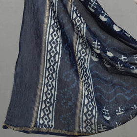Blue 3pc Chanderi Silk Indigo Bagru Print Dress Material