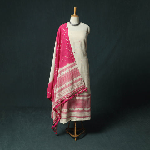 Kutch Bhujodi Handloom Kala Cotton Mirror Work 3pc Unstitched Dress Material Suit Set 03