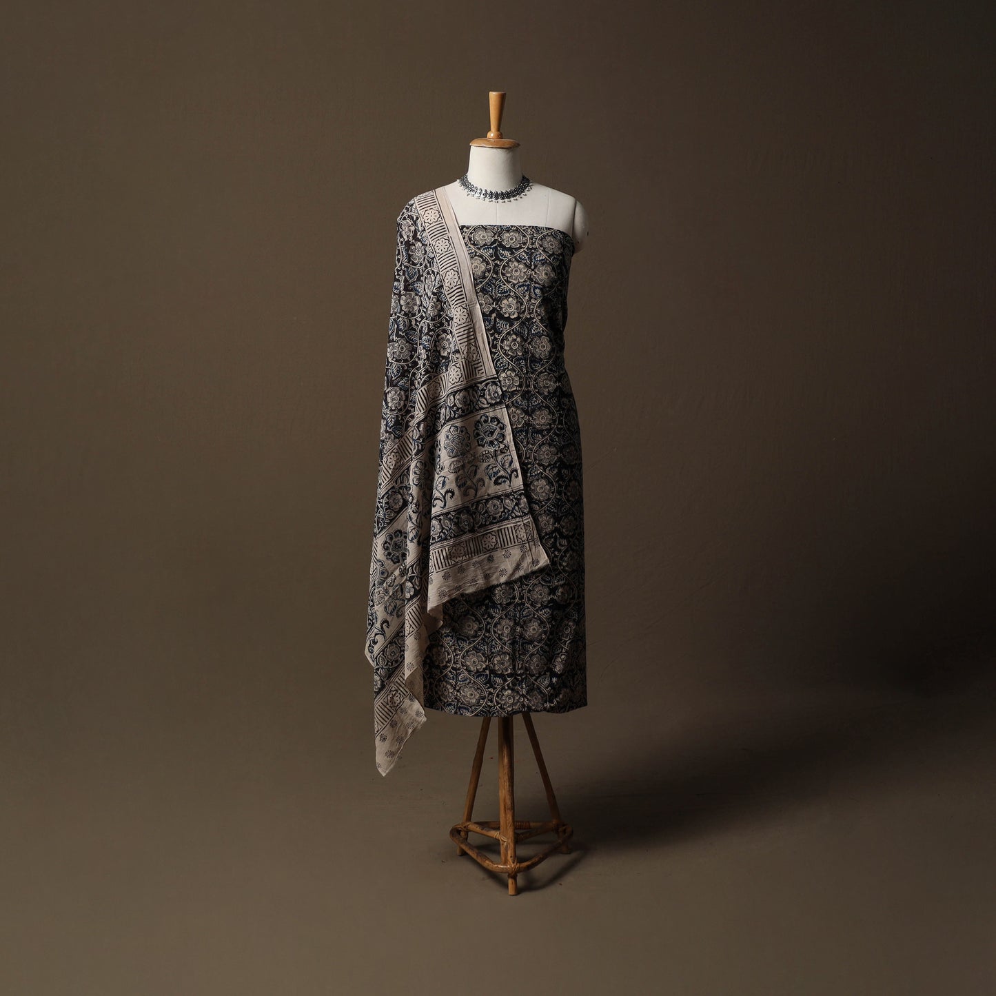 Pedana Hand Block Print Natural Dyed Cotton Kalamkari 2pc Unstitched Dress Material Kurta Set 22