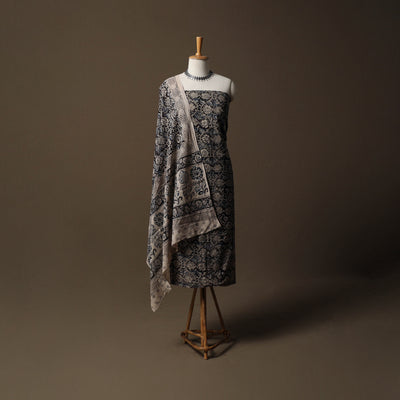 Pedana Hand Block Print Natural Dyed Cotton Kalamkari 2pc Unstitched Dress Material Kurta Set 22