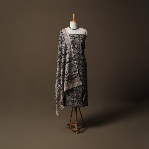 Pedana Hand Block Print Natural Dyed Cotton Kalamkari 2pc Unstitched Dress Material Kurta Set 22