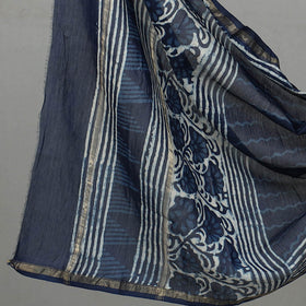 Blue - 3pc chanderi silk indigo bagru unstitched dress