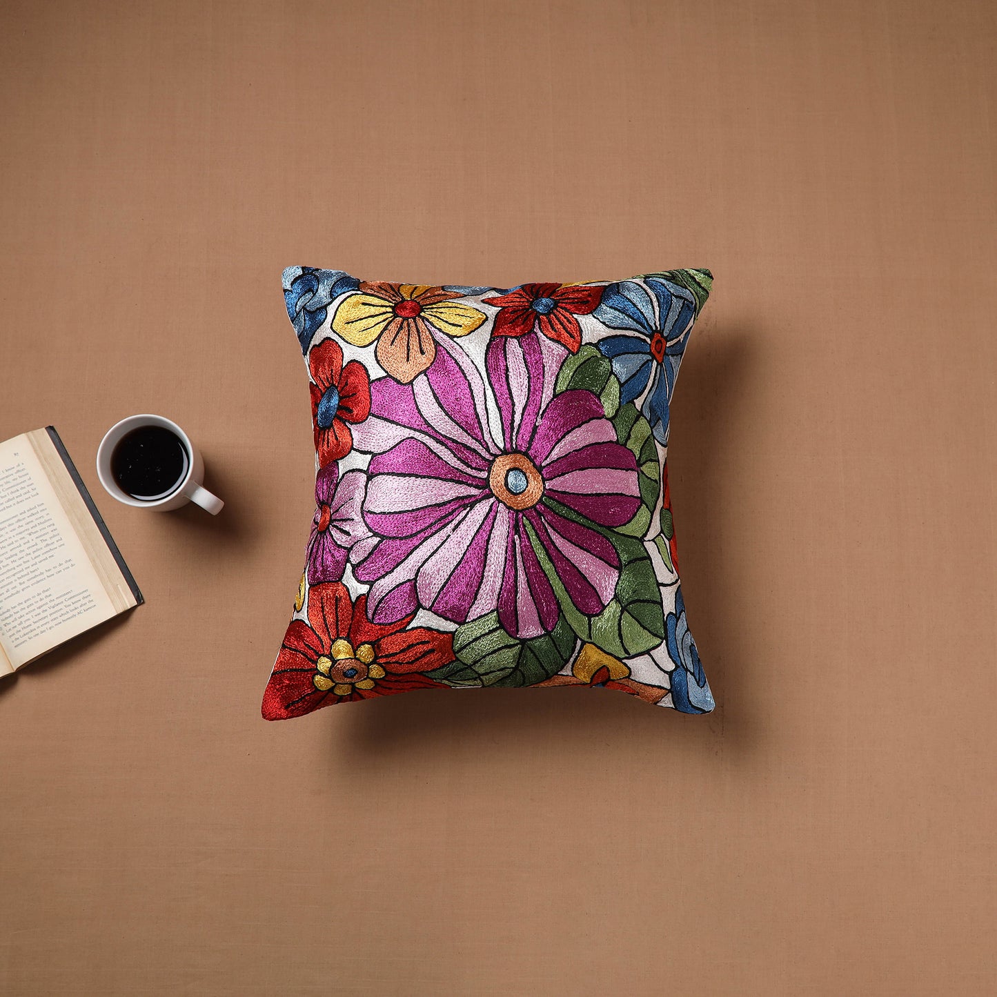 Kashmiri Crewel Hand Embroidery Cushion Cover (16 x 16 in) 11