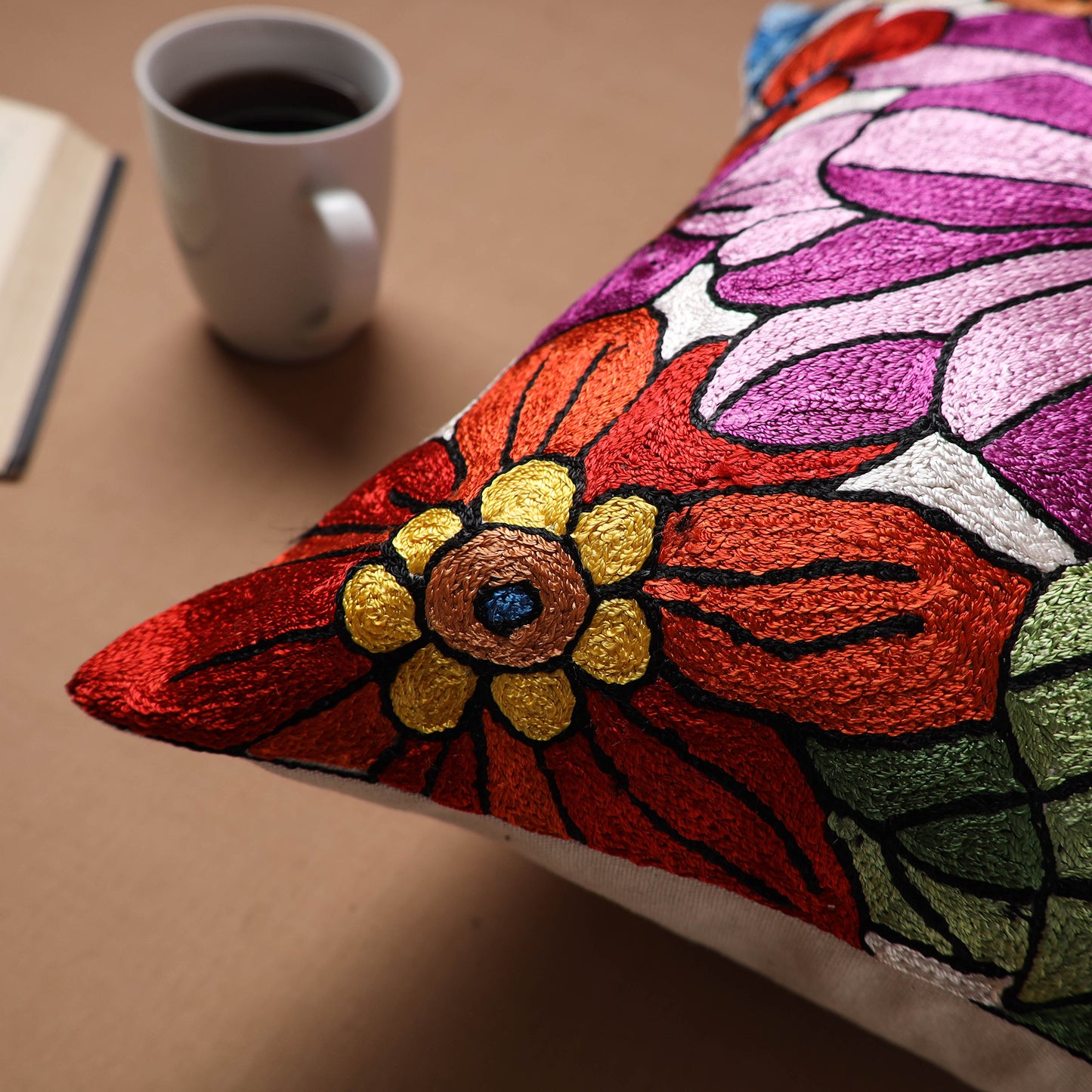 Kashmiri Crewel Hand Embroidery Cushion Cover (16 x 16 in) 11