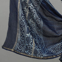 Blue - 3pc Chanderi Silk Indigo Bagru Print Dress Material 05