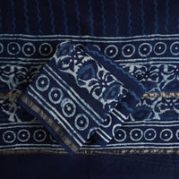 Blue - 3pc Chanderi Silk Indigo Bagru Print Dress Material 05