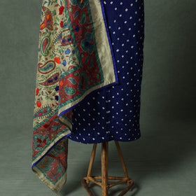 Kutch Bandhani Tie-Dye Cotton 2pc Unstitched Dress Material Kurta Set with Jewellery 27