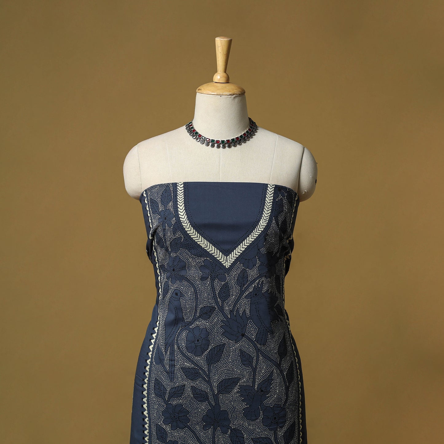 Bengal Kantha Hand Embroidered Unstitched Kurta Material (2.75M) 14