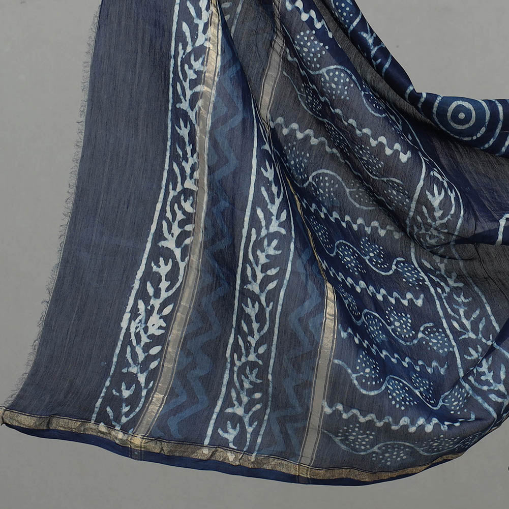 3pc Chanderi Silk Indigo Bagru Print Dress Material 07