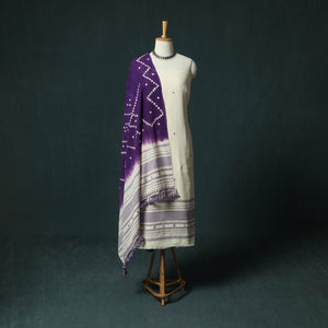 White - Kutch Bhujodi Handloom Kala Cotton Mirror Work 3pc Unstitched Dress Material Suit Set 04
