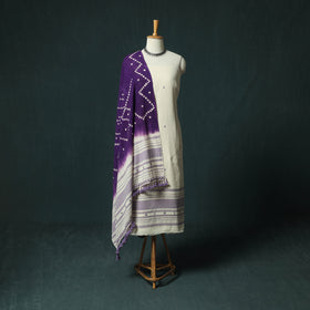 White - Kutch Bhujodi Handloom Kala Cotton Mirror Work 3pc Unstitched Dress Material Suit Set 04