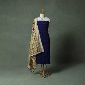 Kutch Bandhani Tie-Dye Cotton 2pc Unstitched Dress Material Kurta Set with Jewellery 28