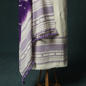 White - Kutch Bhujodi Handloom Kala Cotton Mirror Work 3pc Unstitched Dress Material Suit Set 04