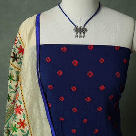 Kutch Bandhani Tie-Dye Cotton 2pc Unstitched Dress Material Kurta Set with Jewellery 28
