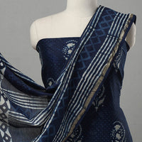 Blue - 3pc Chanderi Silk Indigo Bagru Print Dress Material 10