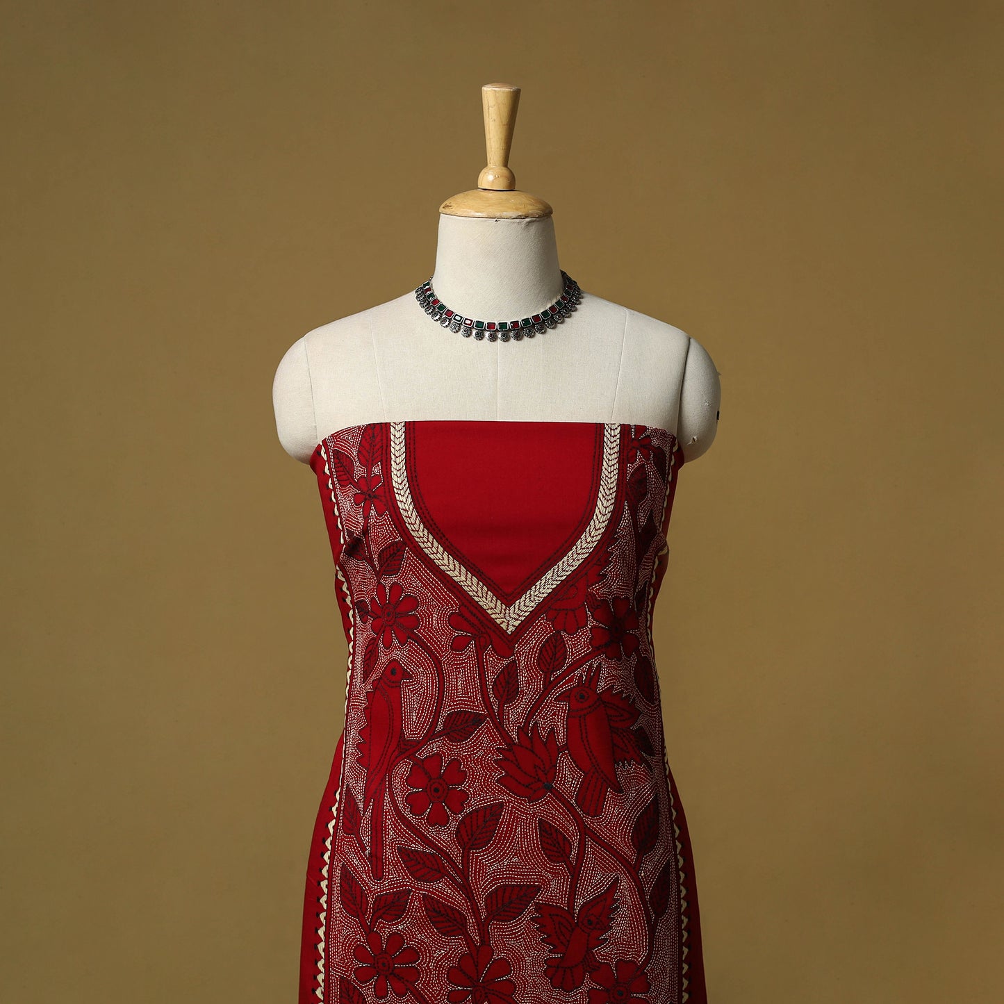 Bengal Kantha Hand Embroidered Unstitched Kurta Material (2.8M) 12