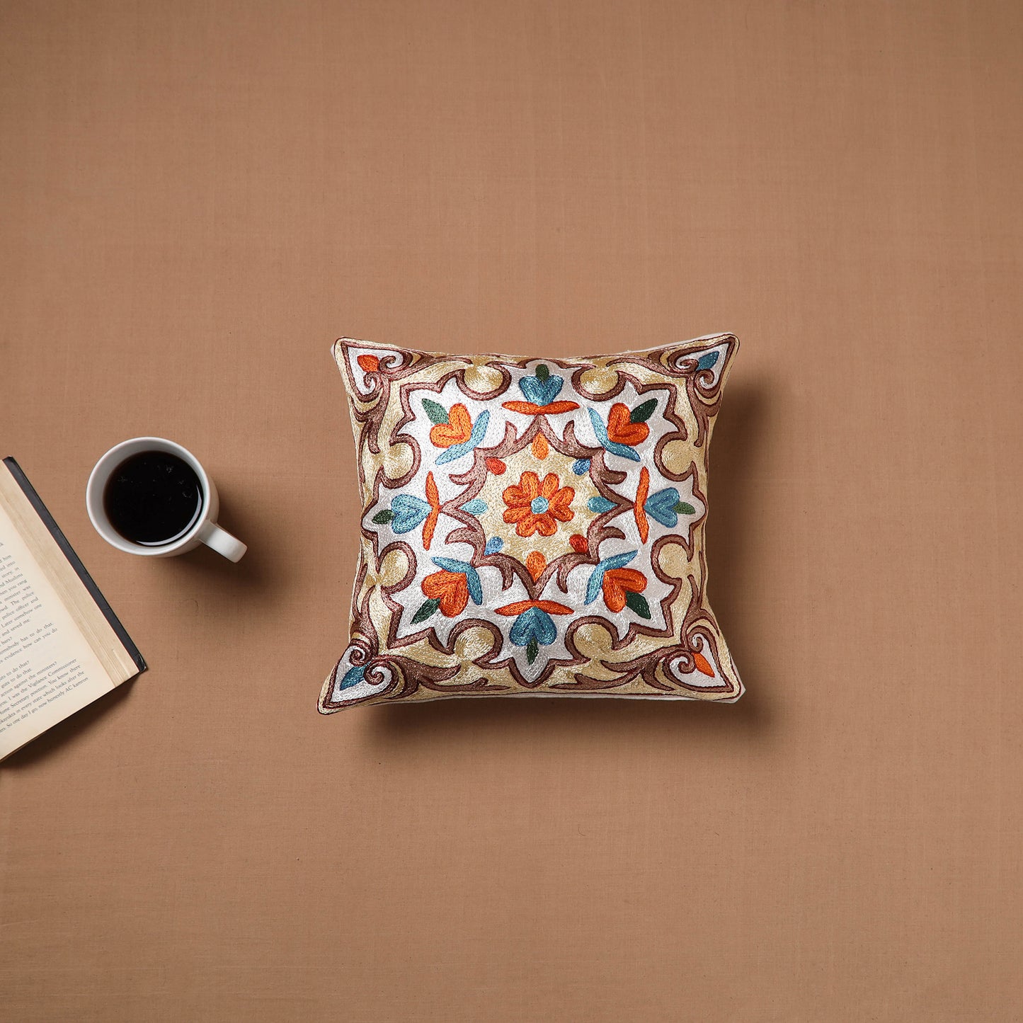 Kashmiri Crewel Hand Embroidery Cushion Cover (12 x 12 in) 16