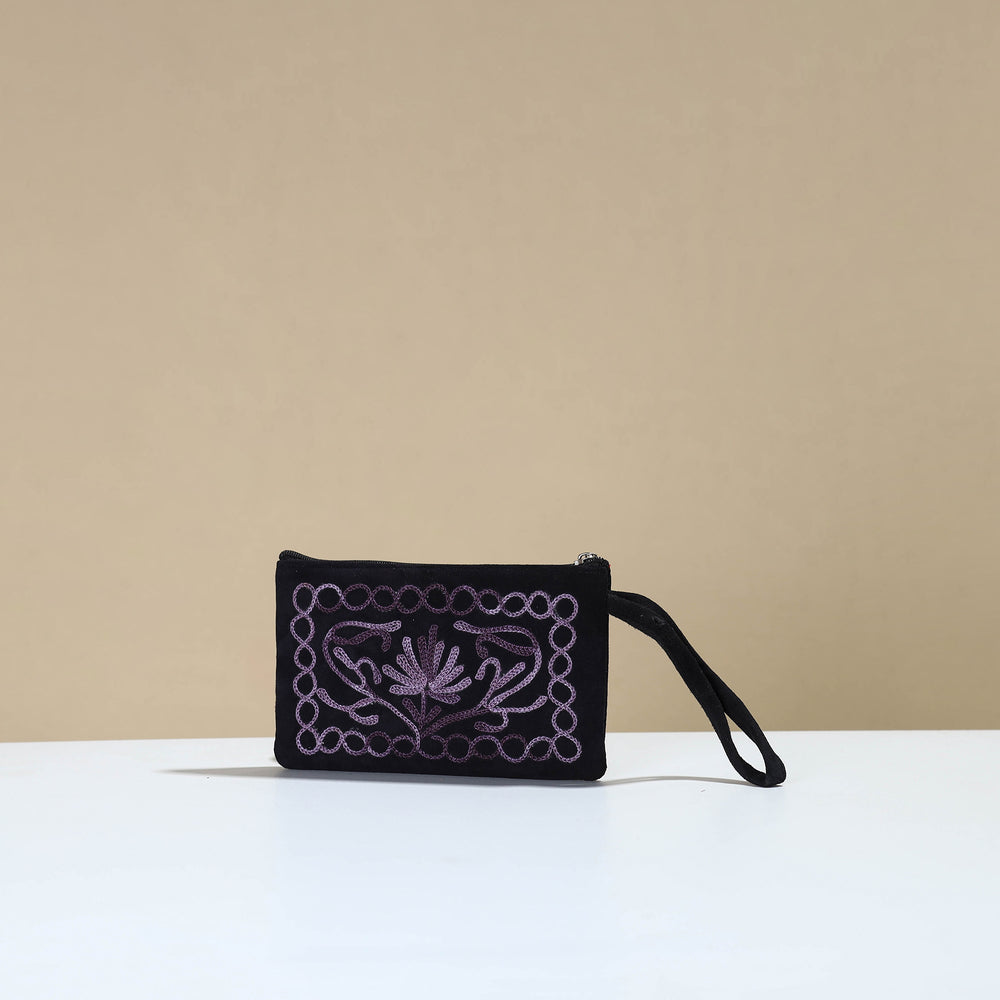 Crewel Embroidery Velvet Coin Purse