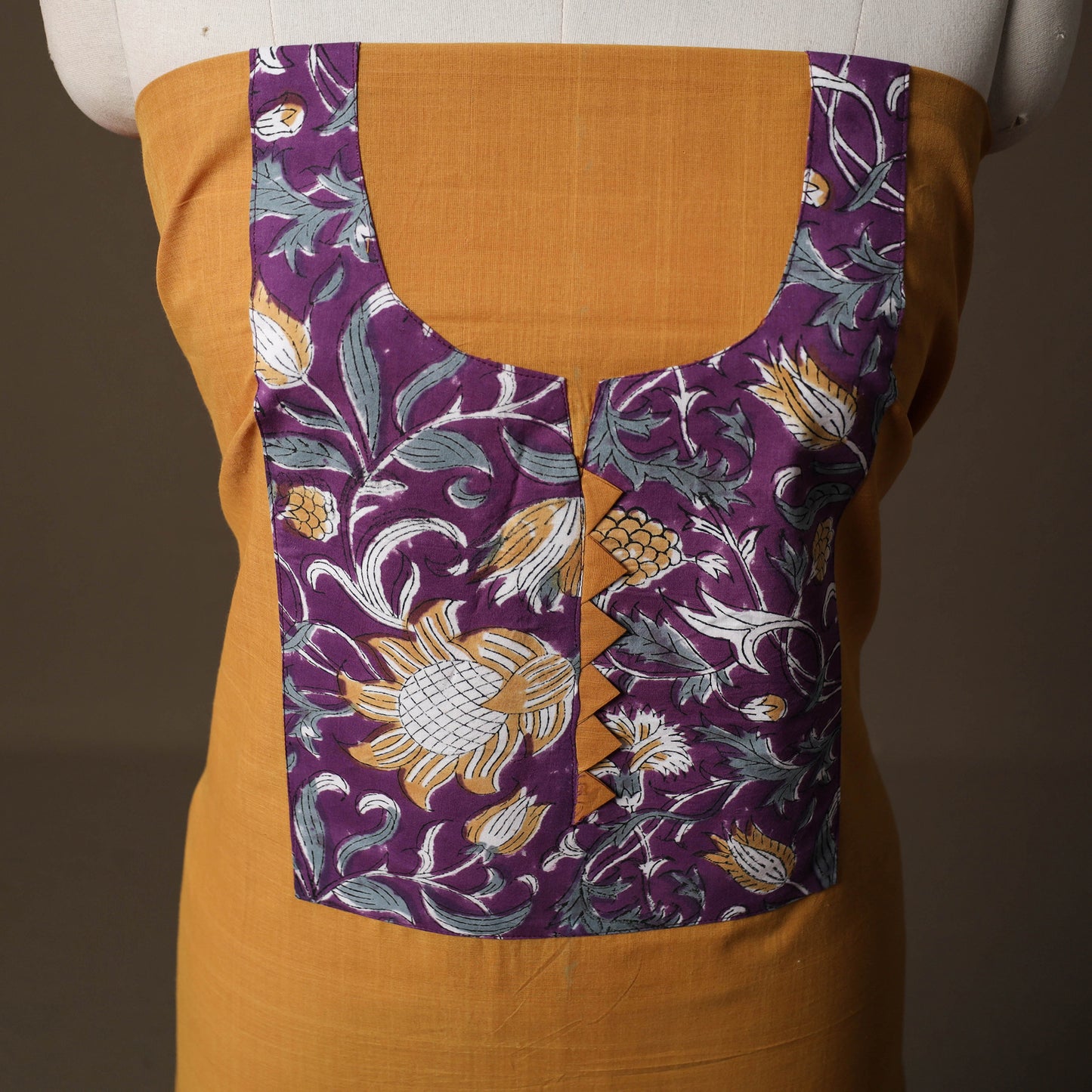 Mangalagiri Handloom Cotton Patchwork Unstitched Kurta Material (2.5M) 02