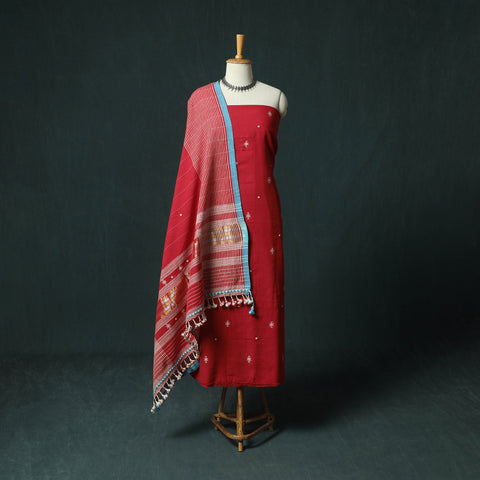 Kutch Bhujodi Handloom Kala Cotton 3pc Unstitched Dress Material Suit Set 09