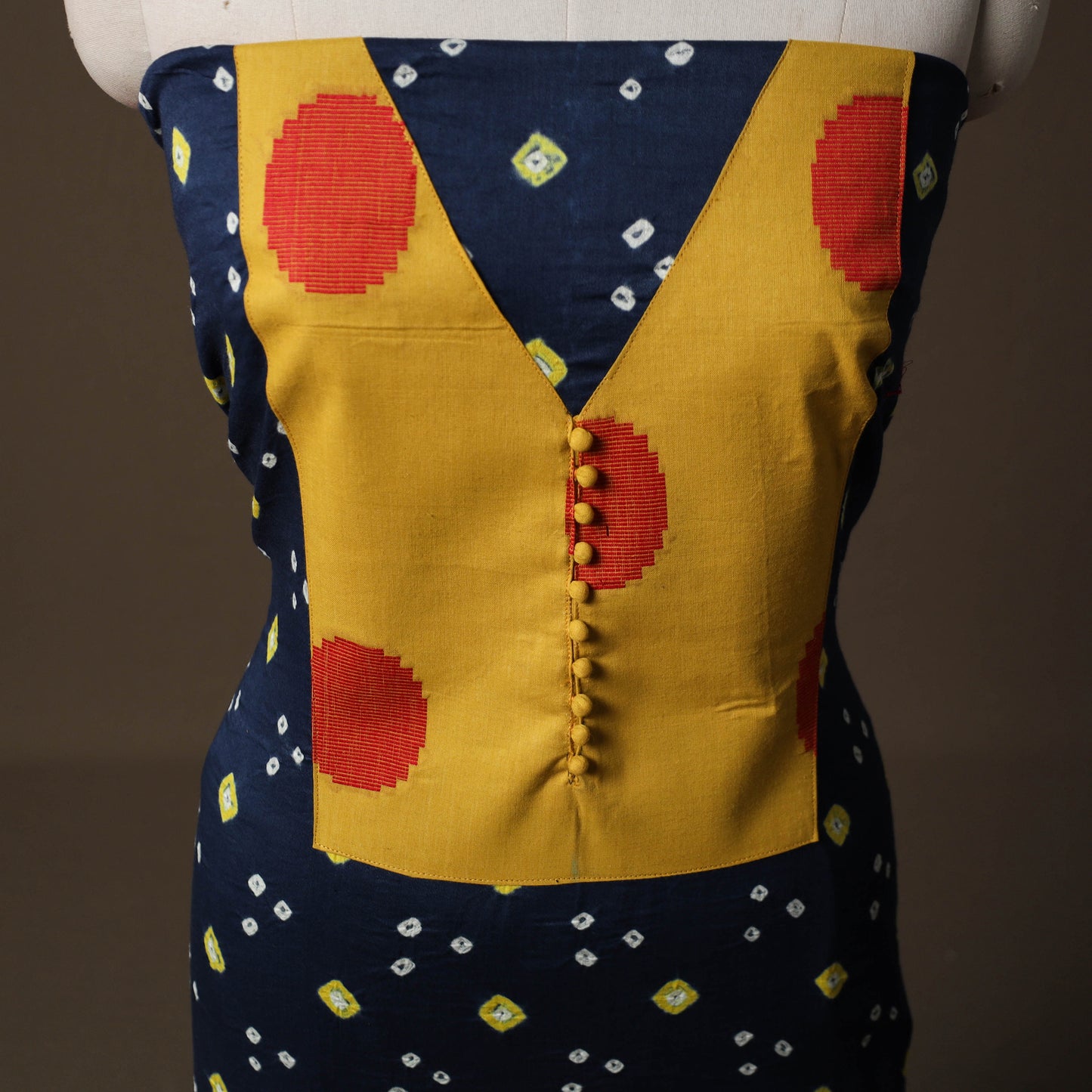 Bandhani Patchwork Cotton Unstitched Kurta Material (2.5m) 03
