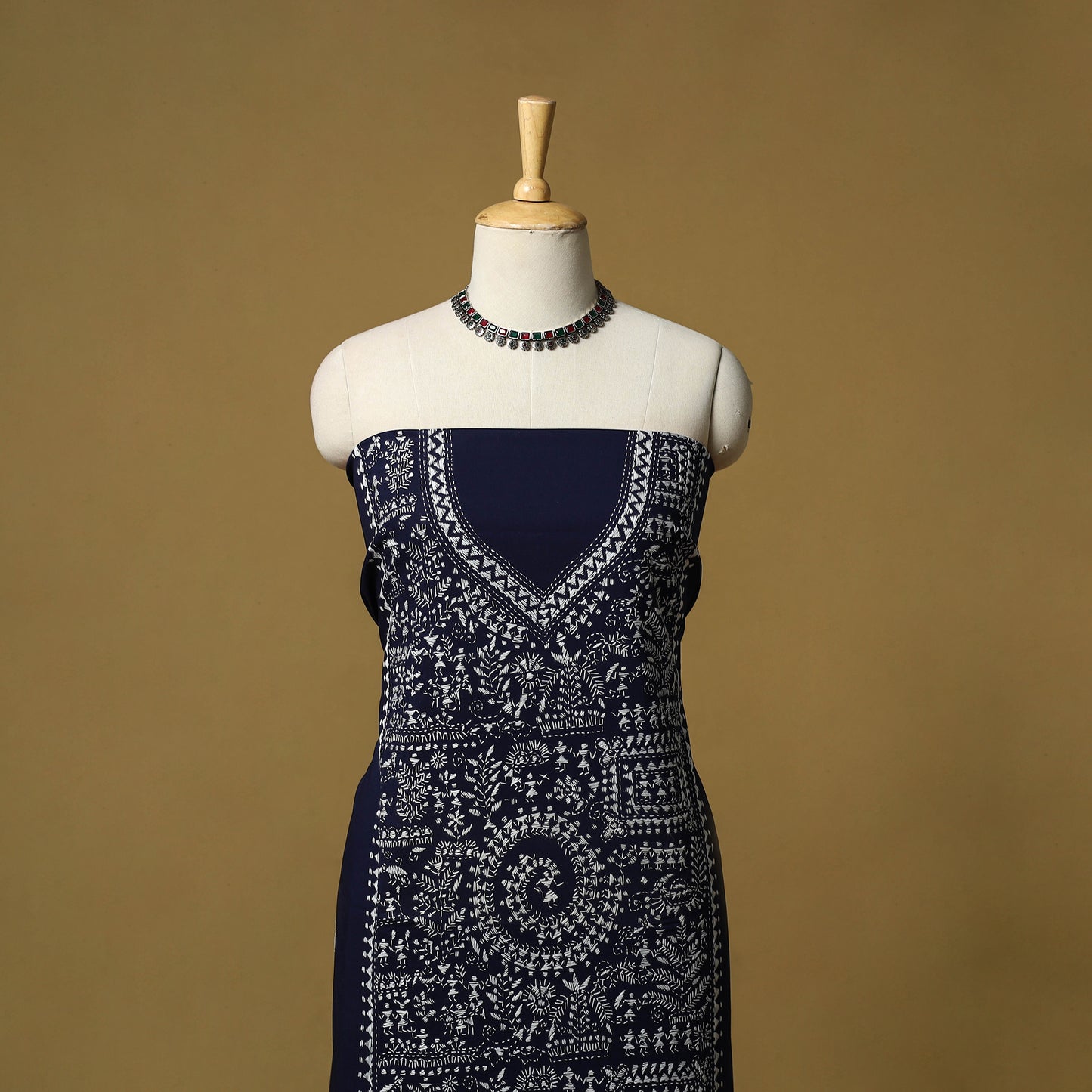 Bengal Kantha Hand Embroidered Unstitched Kurta Material (2.75M) 10