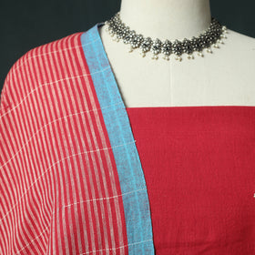 Red - Kutch Bhujodi Handloom Kala Cotton 3pc Unstitched Dress Material Suit Set 09