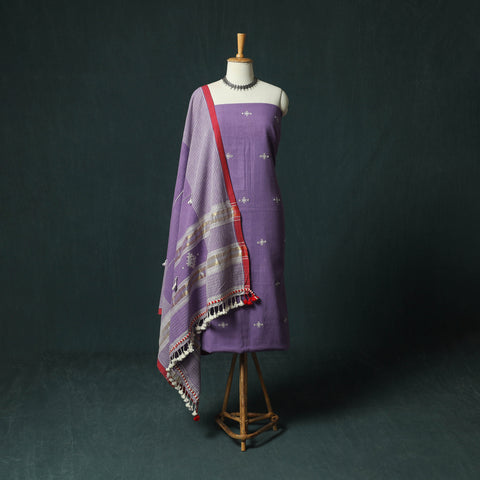 Kutch Bhujodi Handloom Kala Cotton 3pc Unstitched Dress Material Suit Set 08