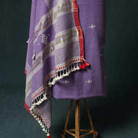 Purple - Kutch Bhujodi Handloom Kala Cotton 3pc Unstitched Dress Material Suit Set 08