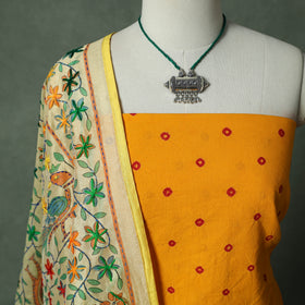 Kutch Bandhani Tie-Dye Pure Mul Cotton 2pc Unstitched Dress Material Kurta Set with Jewellery 31