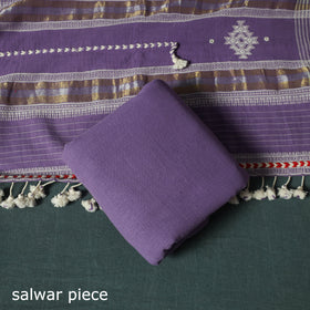 Purple - Kutch Bhujodi Handloom Kala Cotton 3pc Unstitched Dress Material Suit Set 08