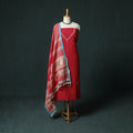 Red - Kutch Bhujodi Handloom Kala Cotton 3pc Unstitched Dress Material Suit Set 07