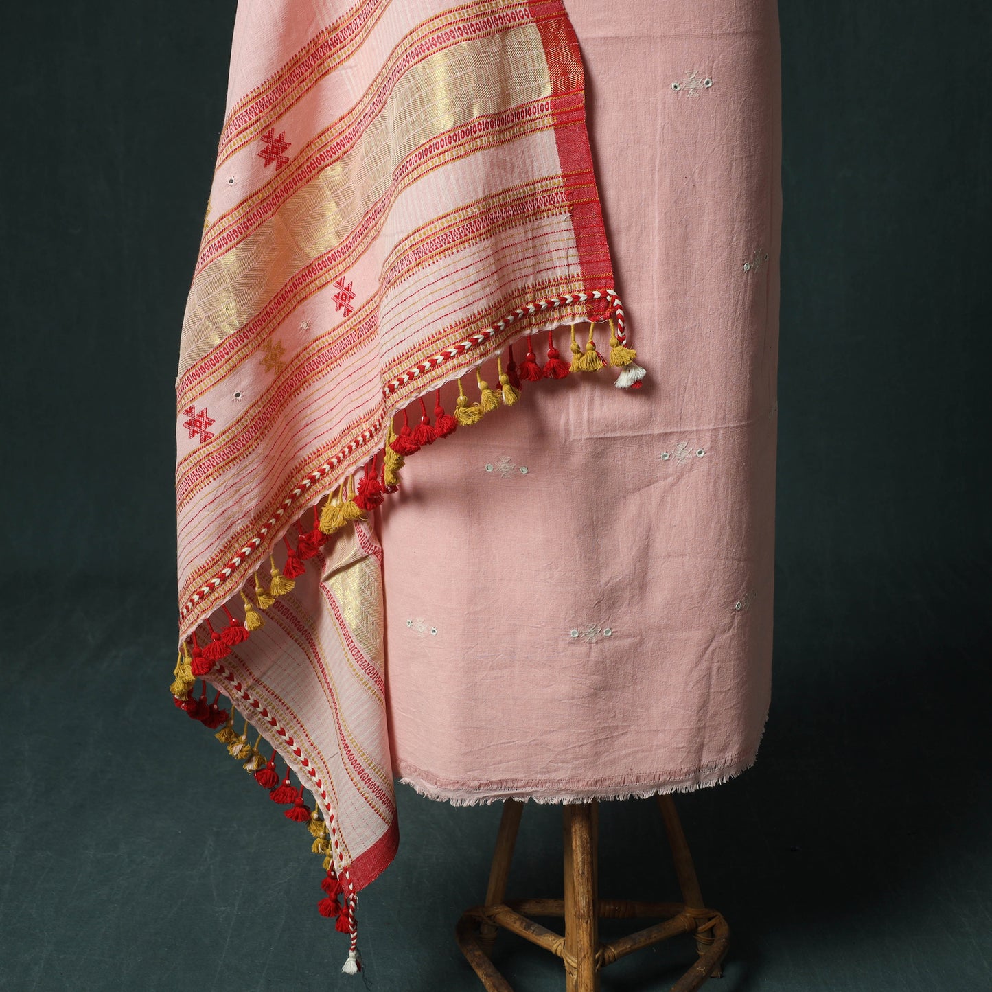 Pink - Kutch Bhujodi Handloom Kala Cotton 3pc Unstitched Dress Material Suit Set 06
