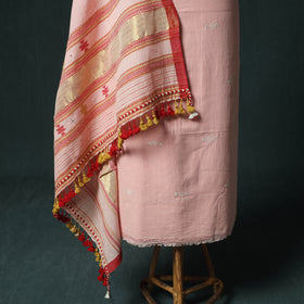 Pink - Kutch Bhujodi Handloom Kala Cotton 3pc Unstitched Dress Material Suit Set 06