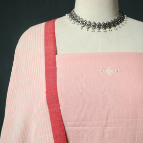 Pink - Kutch Bhujodi Handloom Kala Cotton 3pc Unstitched Dress Material Suit Set 06