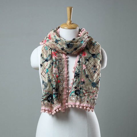 Pink Ranihati Chanderi Silk Embroidered Stole