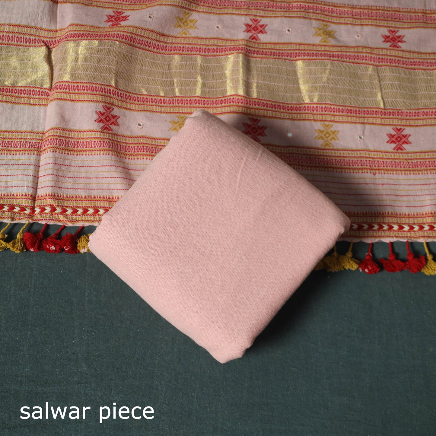 Pink - Kutch Bhujodi Handloom Kala Cotton 3pc Unstitched Dress Material Suit Set 06