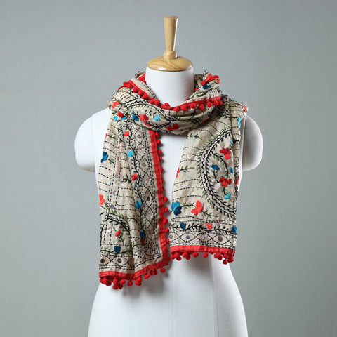 Red Ranihati Chanderi Silk Embroidered Stole