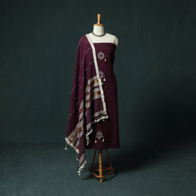 Purple - Kutch Bhujodi Handloom Kala Cotton 3pc Unstitched Dress Material Suit Set 05