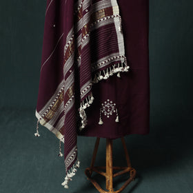 Purple - Kutch Bhujodi Handloom Kala Cotton 3pc Unstitched Dress Material Suit Set 05