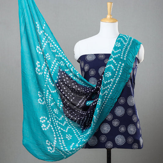 Blue - 2pc Hand Batik Printed Cotton Kurta With Bandhani Dupatta 12